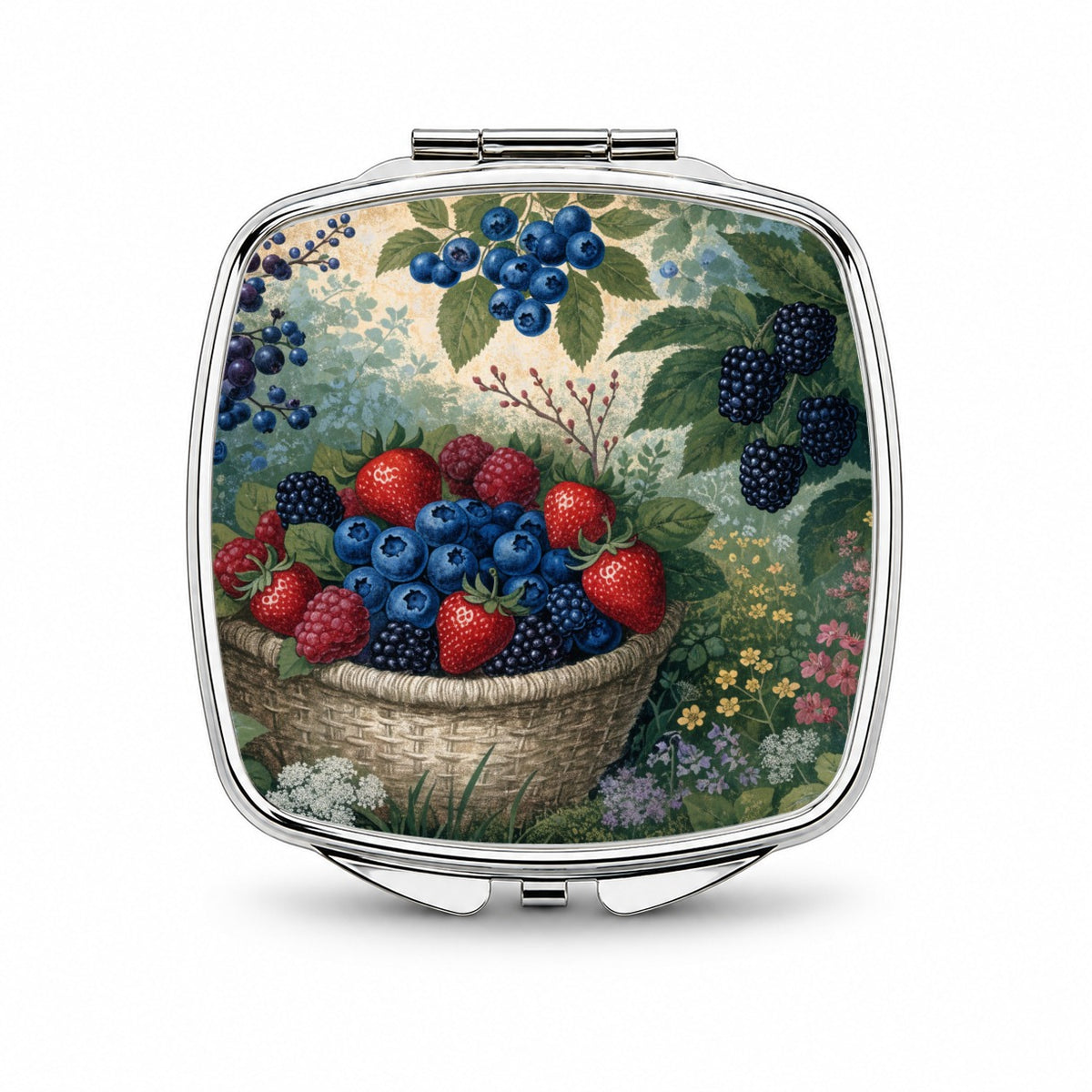Summer Berry Picking Small Travel Purse Handbag Pocket Makeup Compact Mirror