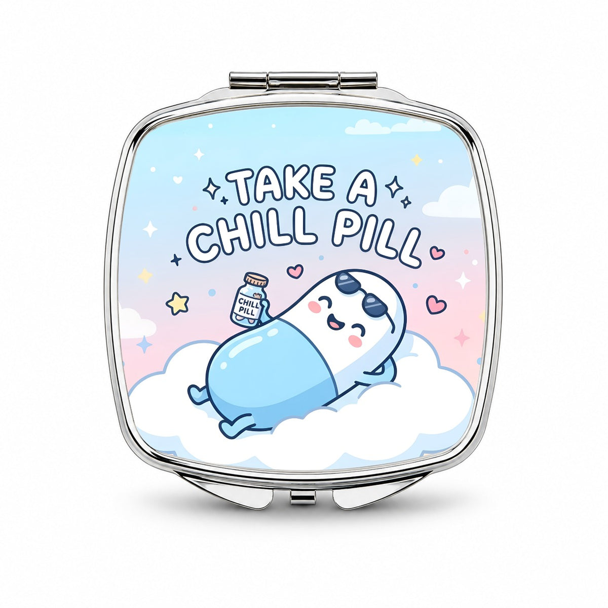 Take Chill Pill Cloud Funny Small Travel Purse Handbag Pocket Makeup Compact Mirror