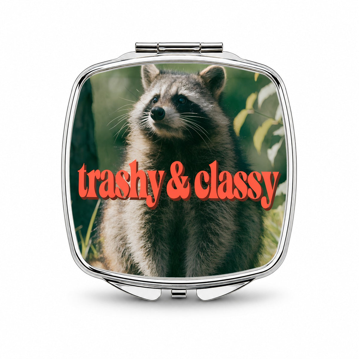 Trashy & Classy Raccoon Funny Small Travel Purse Handbag Pocket Makeup Compact Mirror