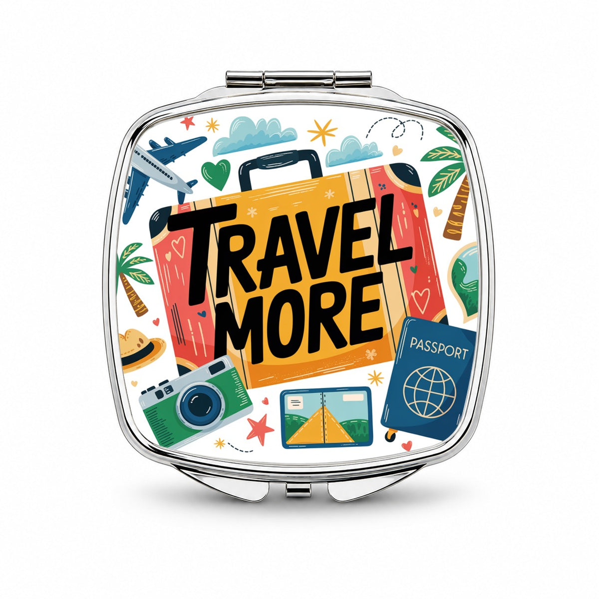 Travel More Colorful Suitcase Small Travel Purse Handbag Pocket Makeup Compact Mirror