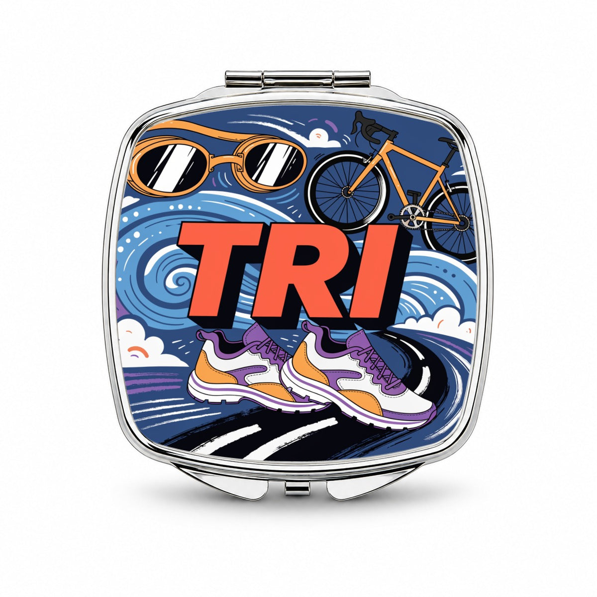 Triathlon Swim Bike Run Small Travel Purse Handbag Pocket Makeup Compact Mirror