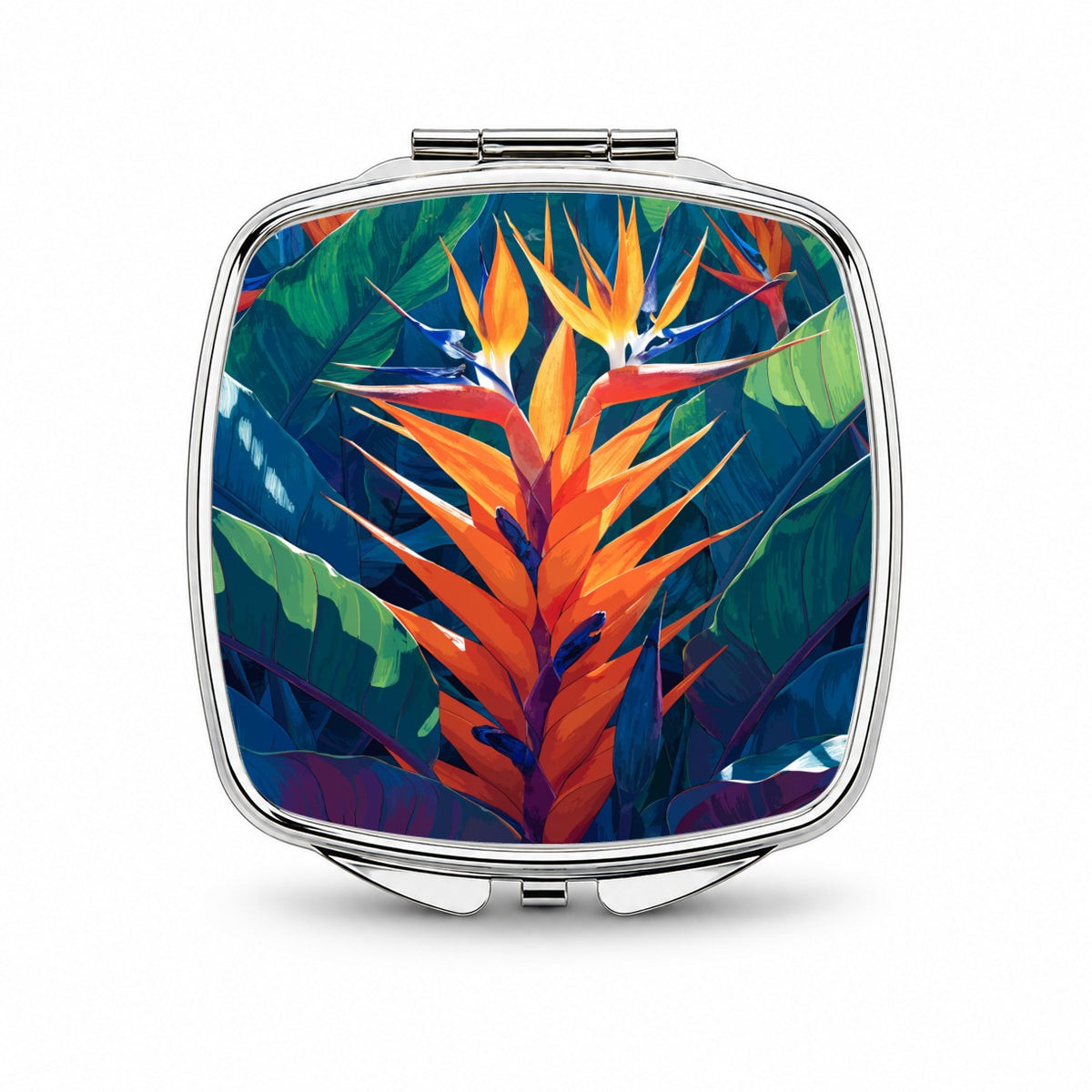 Tropical Bird Paradise Flowers Small Travel Purse Handbag Pocket Makeup Compact Mirror