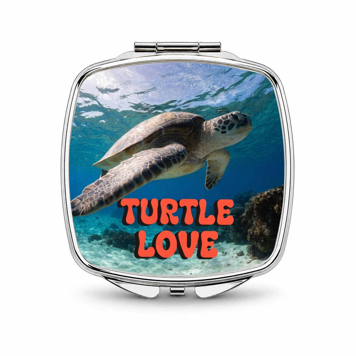Turtle Love Swimming Fun Small Travel Purse Handbag Pocket Makeup Compact Mirror