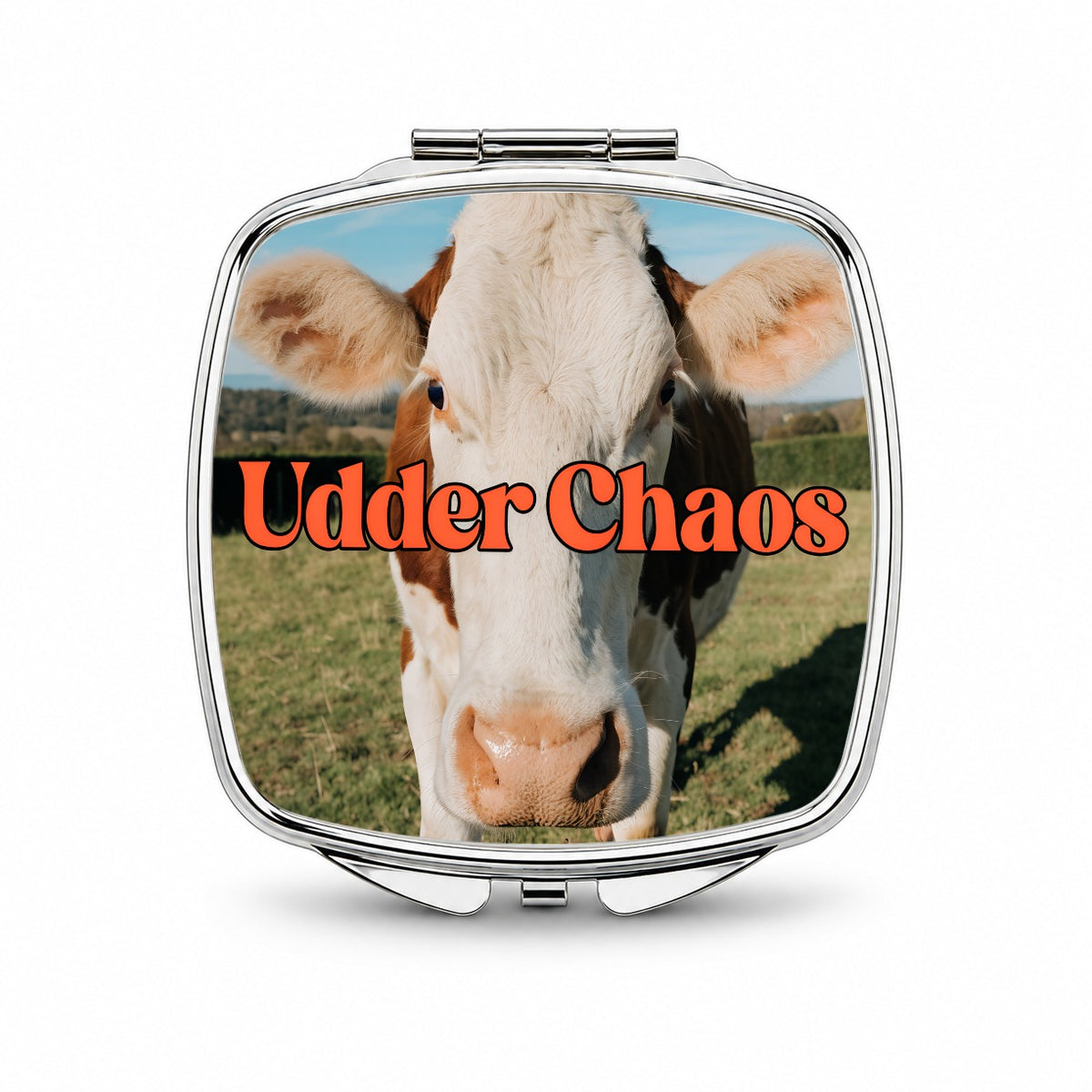 Udder Chaos Cow Funny Small Travel Purse Handbag Pocket Makeup Compact Mirror