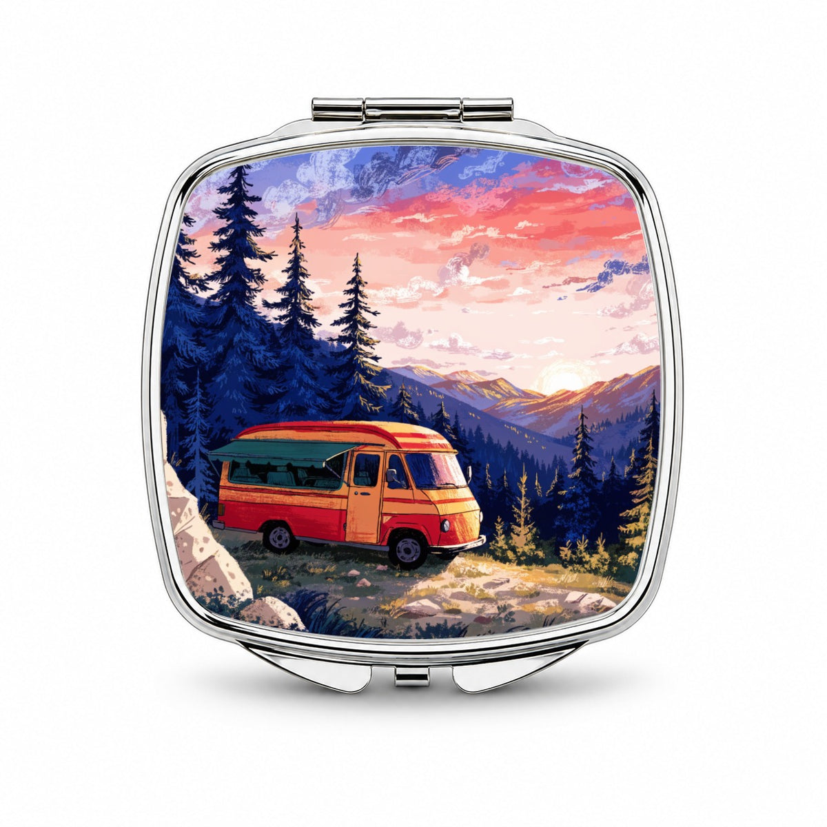 Vintage Camper Adventure Small Travel Purse Handbag Pocket Makeup Compact Mirror