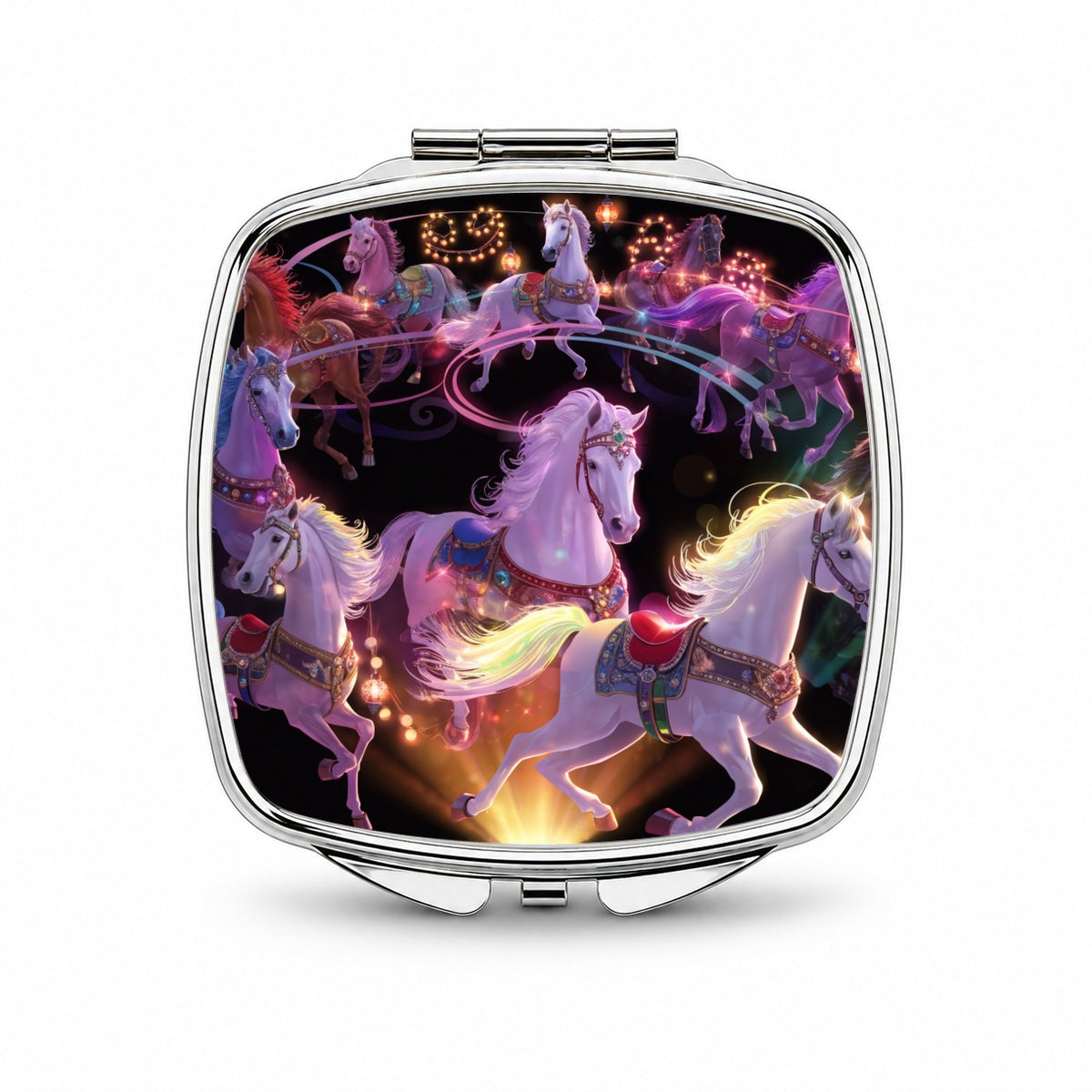 Vintage Carousel Horses Small Travel Purse Handbag Pocket Makeup Compact Mirror