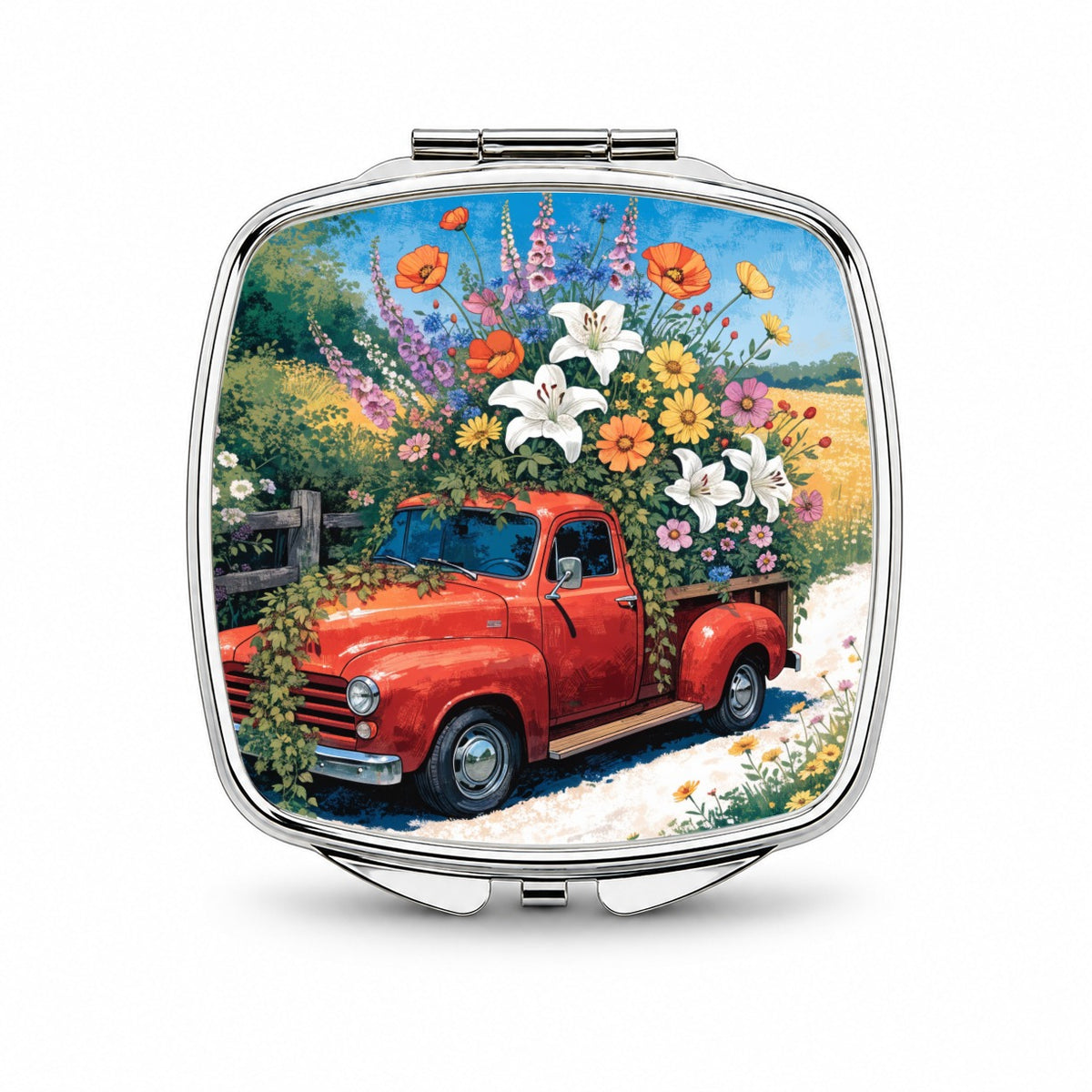 Vintage Flower Truck Small Travel Purse Handbag Pocket Makeup Compact Mirror