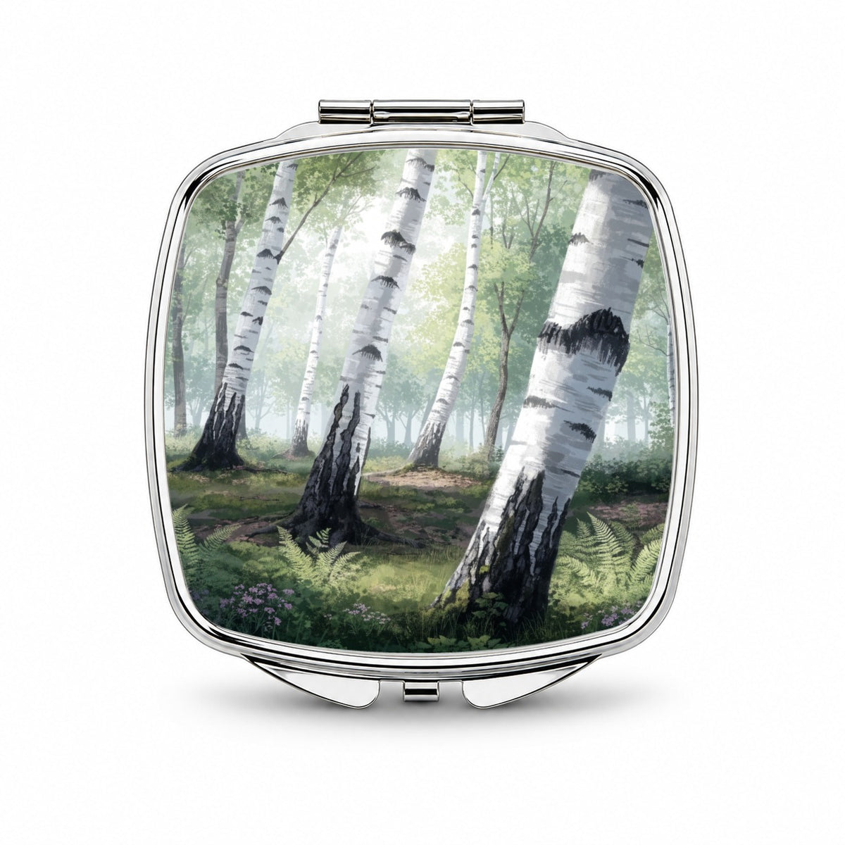 White Birch Forest Small Travel Purse Handbag Pocket Makeup Compact Mirror