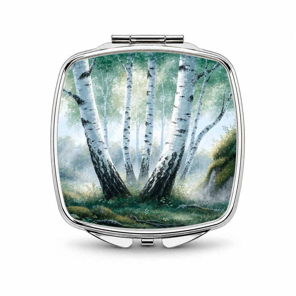 White Birch Trees Forest Small Travel Purse Handbag Pocket Makeup Compact Mirror