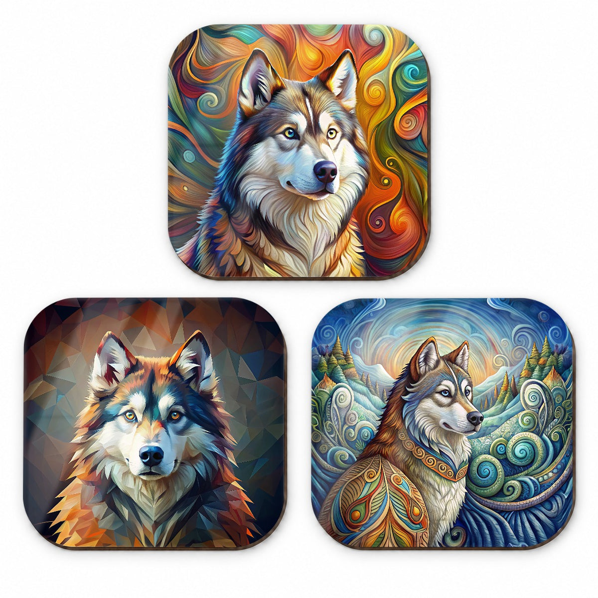 Alaskan Malamute Dog Abstract Art Fridge Magnet Set