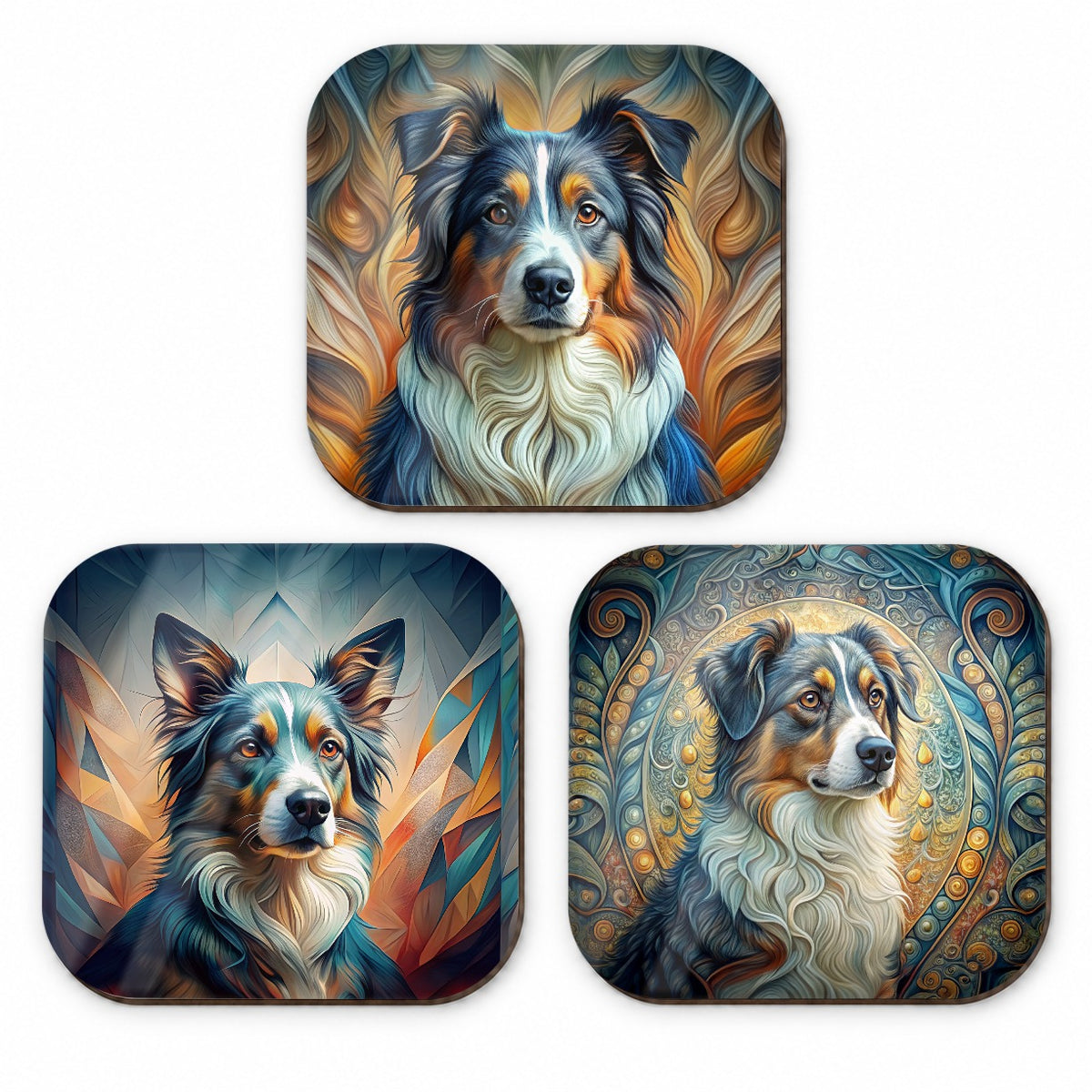 Australian Shepherd Dog Abstract Art Fridge Magnet Set