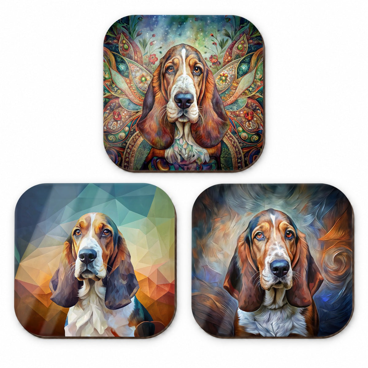 Basset Hound Dog French Art Fridge Magnet Set
