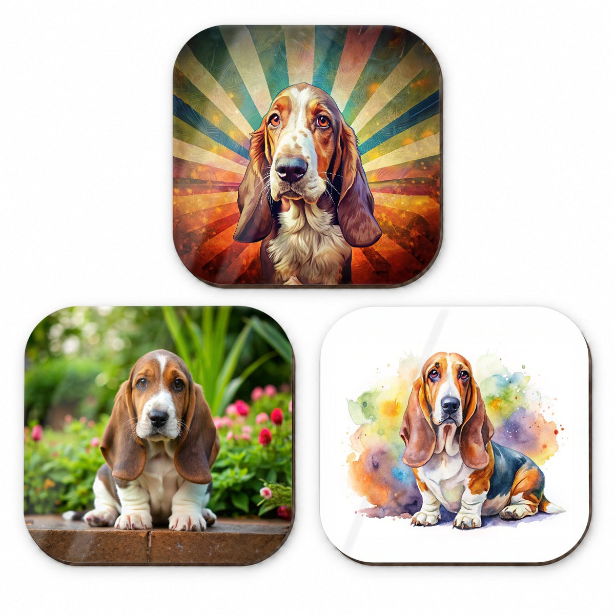 Basset Hound Dog Modern Photo Art Fridge Magnet Set