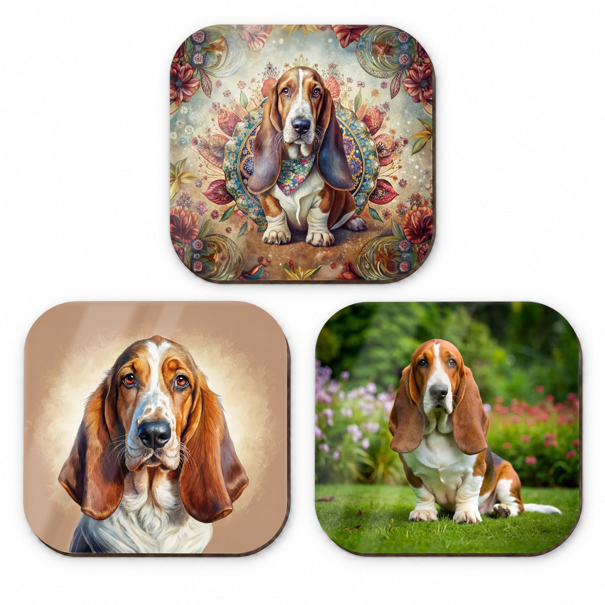 Basset Hound Dog Photo Illustration Fridge Magnet Set