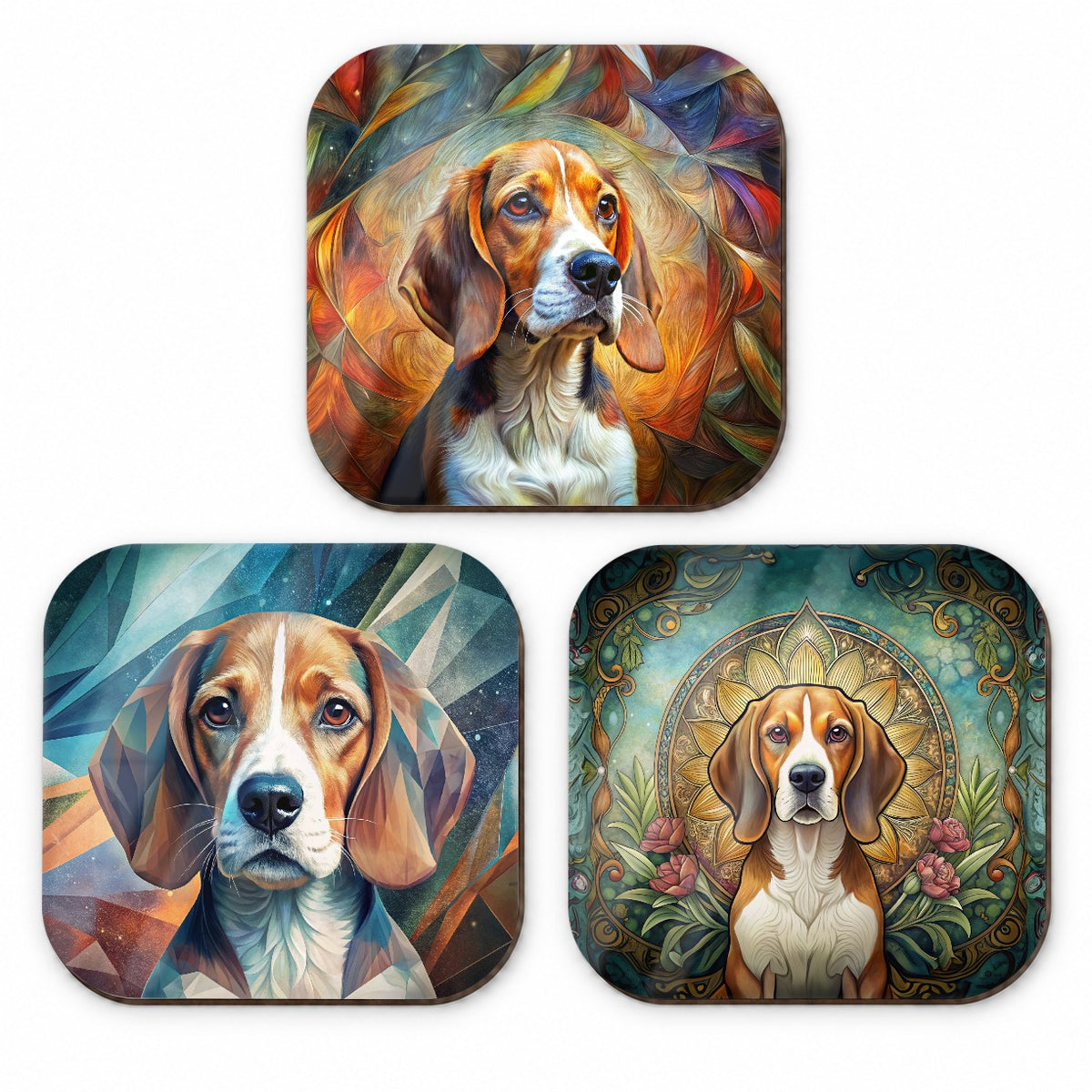 Beagle Dog Abstract Art Fridge Magnet Set