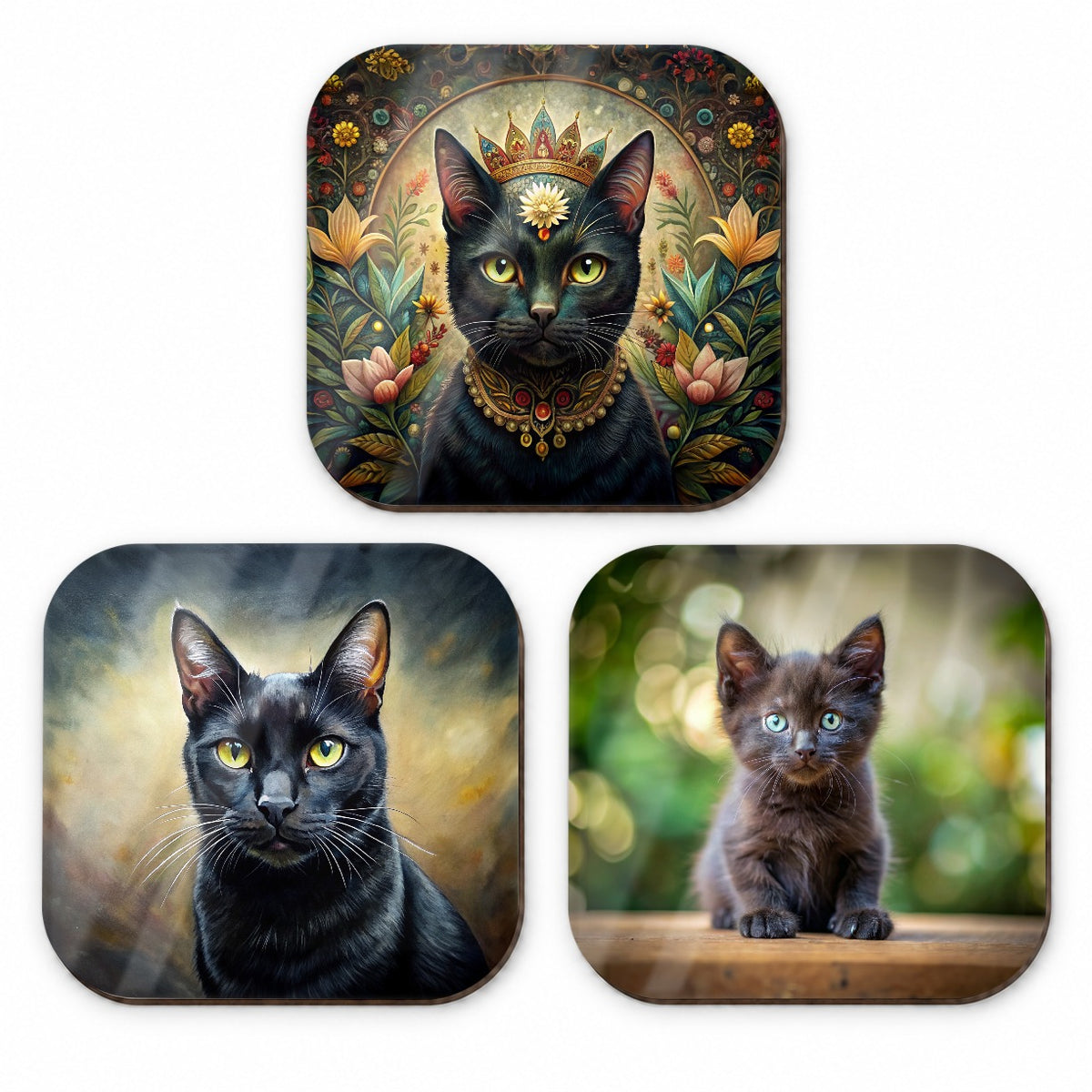 Black Cat Photo Illustration Fridge Magnet Set