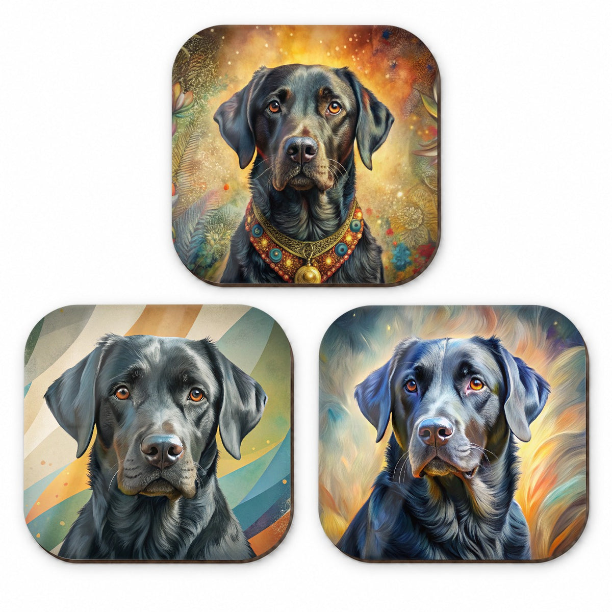 Black Labrador Retriever Dog French Art Fridge Magnet Set