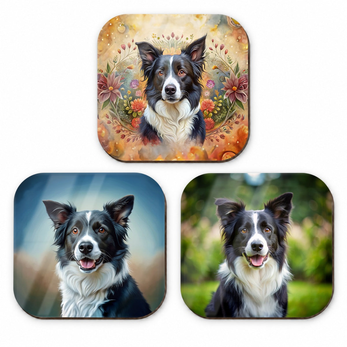 Border Collie Dog Photo Illustration Fridge Magnet Set