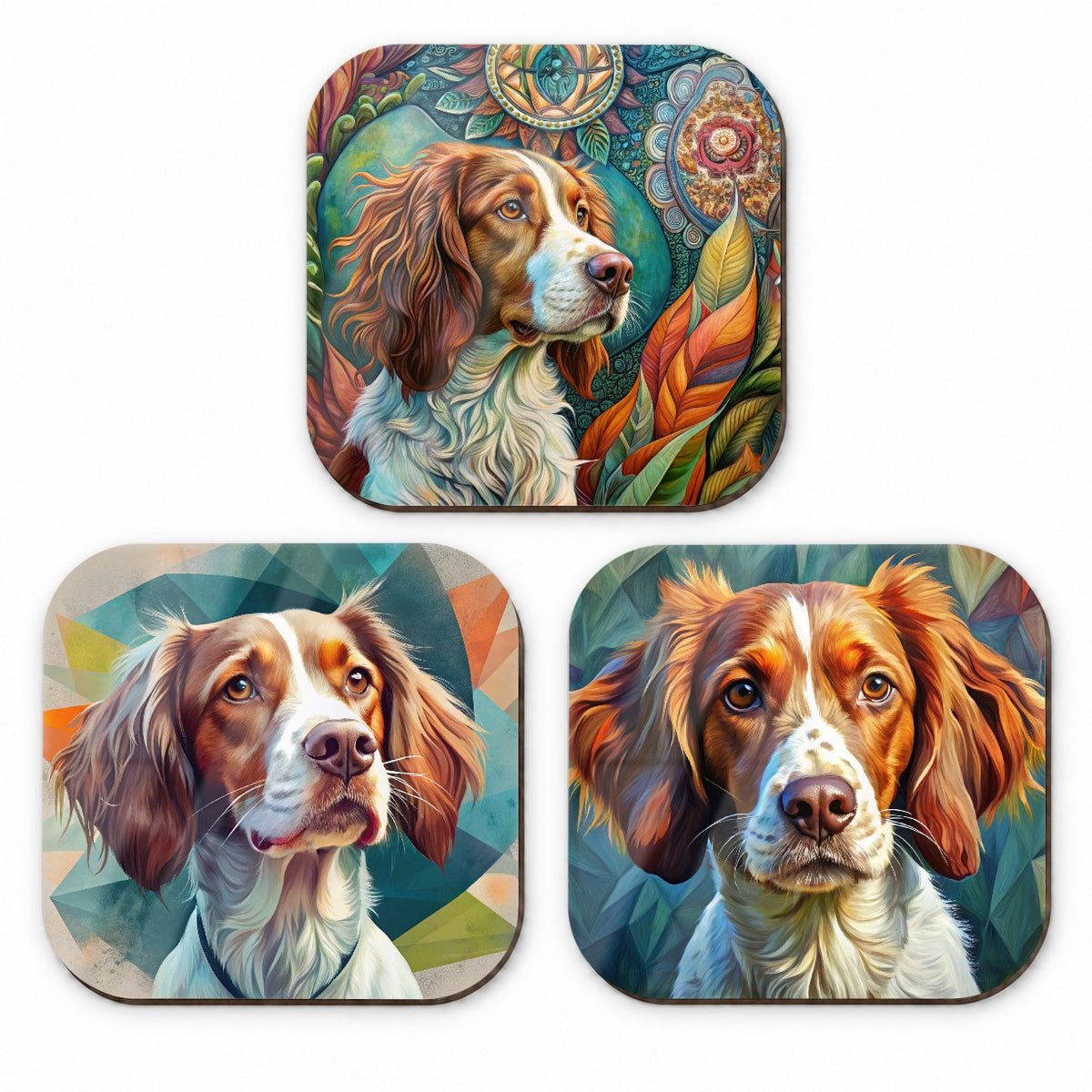 Brittany Spaniel Dog French Art Fridge Magnet Set