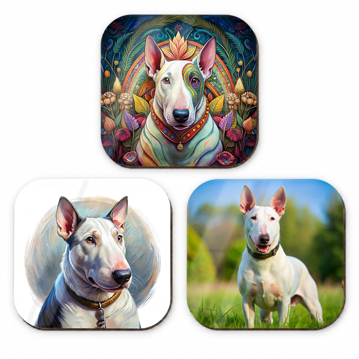 Bull Terrier Dog Photo Illustration Fridge Magnet Set