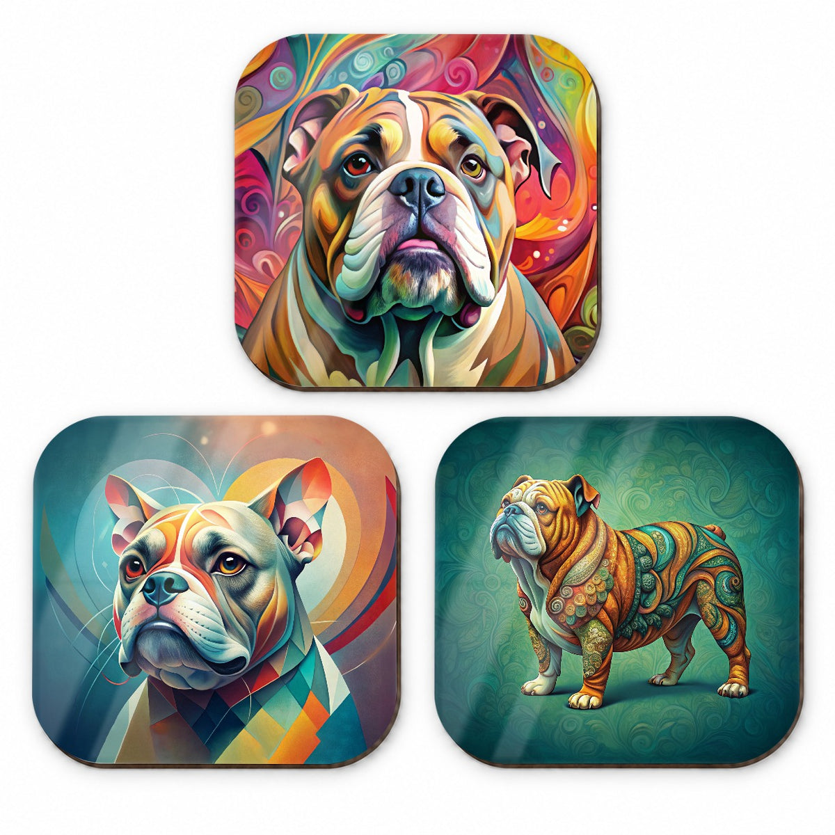 Bulldog Dog Abstract Art Fridge Magnet Set