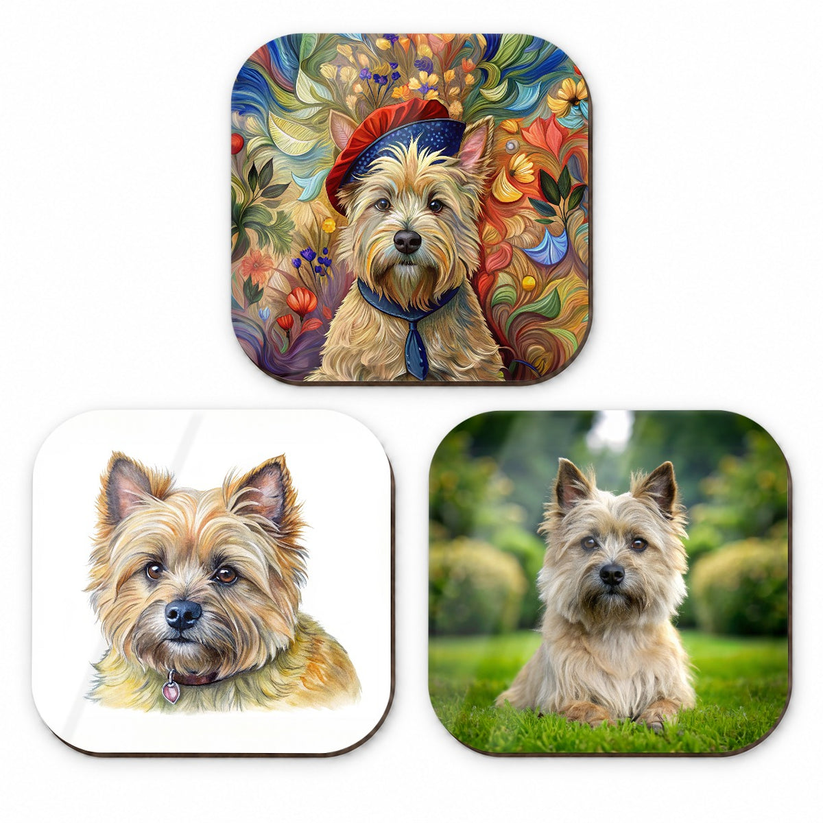 Cairn Terrier Dog Photo Illustration Fridge Magnet Set