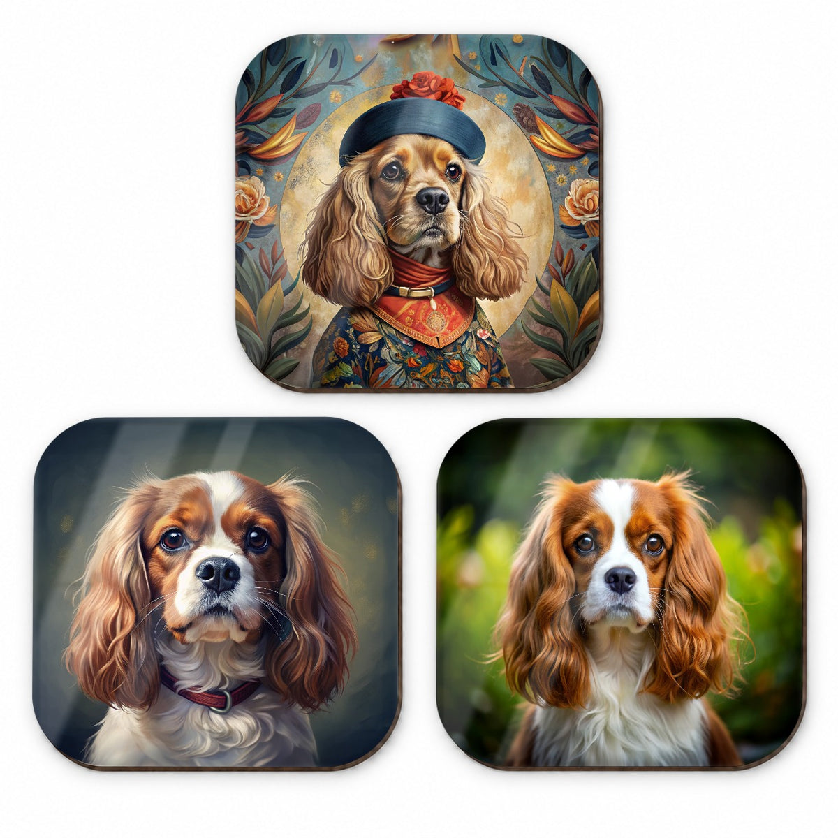 Cavalier King Charles Spaniel Dog Photo Illustration Fridge Magnet Set