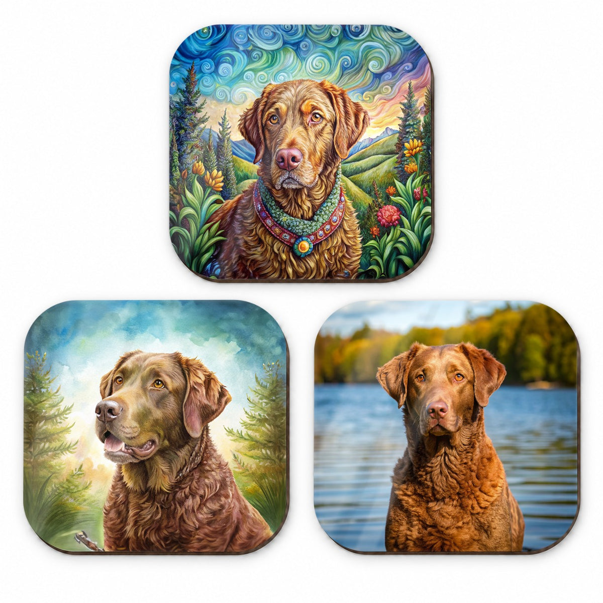 Chesapeake Bay Retriever Dog Photo Illustration Fridge Magnet Set