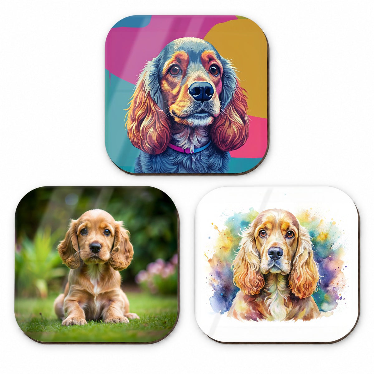 Cocker Spaniel Dog Modern Photo Art Fridge Magnet Set
