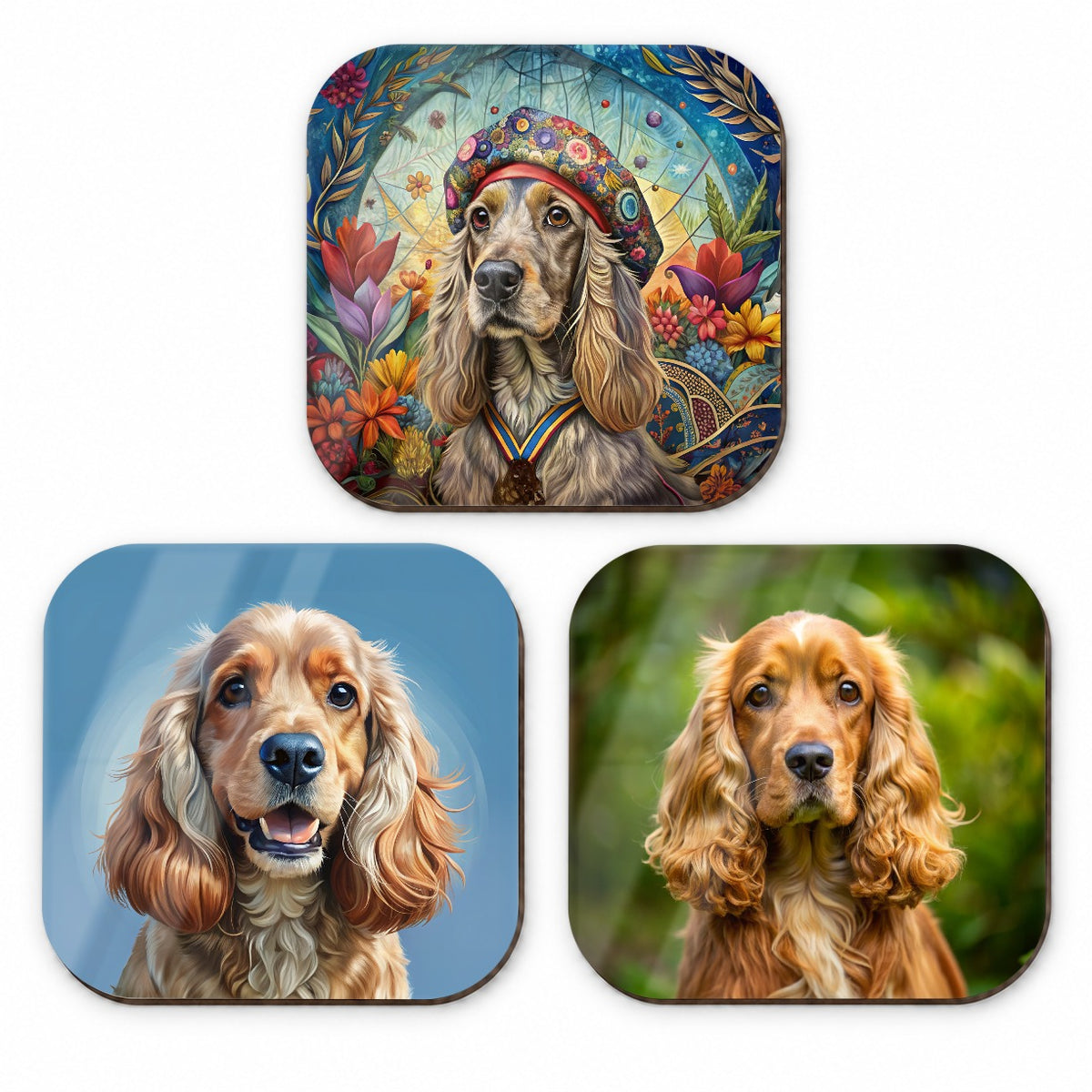 Cocker Spaniel Dog Photo Illustration Fridge Magnet Set