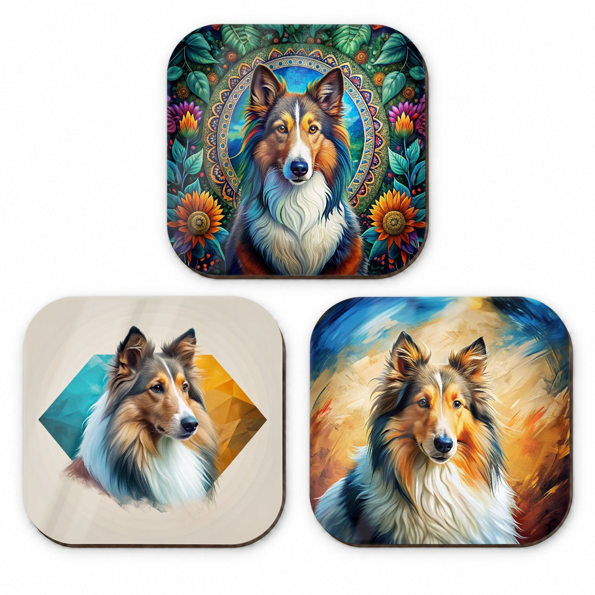 Collie Dog French Art Fridge Magnet Set