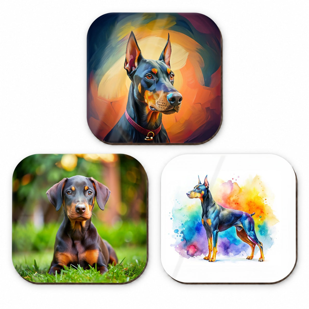 Doberman Pinscher Dog Modern Photo Art Fridge Magnet Set