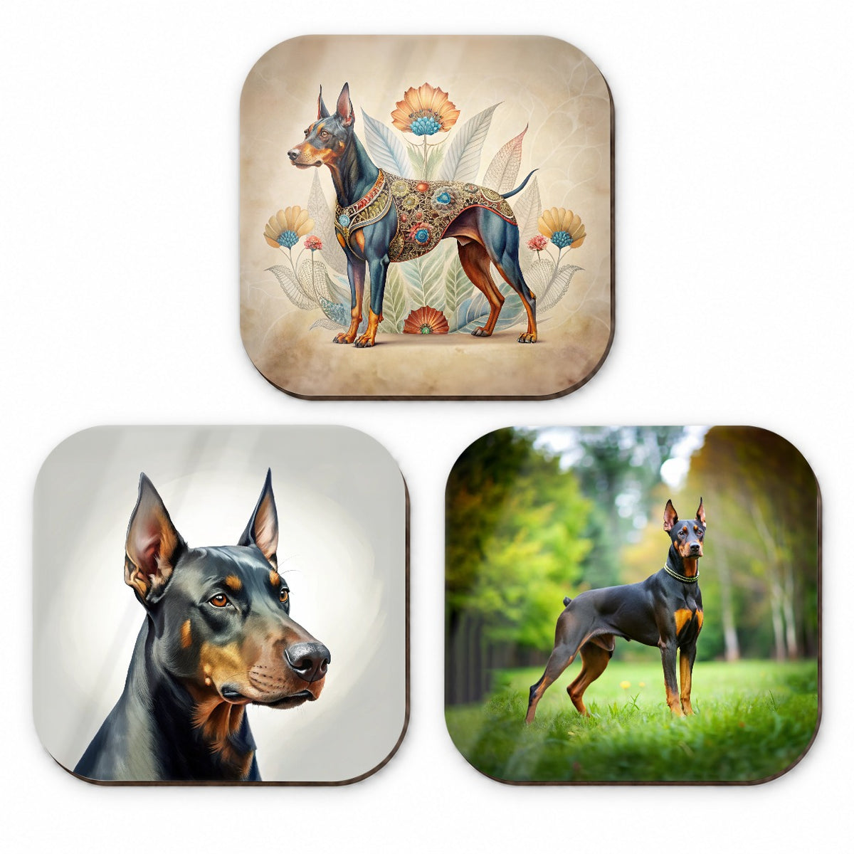 Doberman Pinscher Dog Photo Illustration Fridge Magnet Set