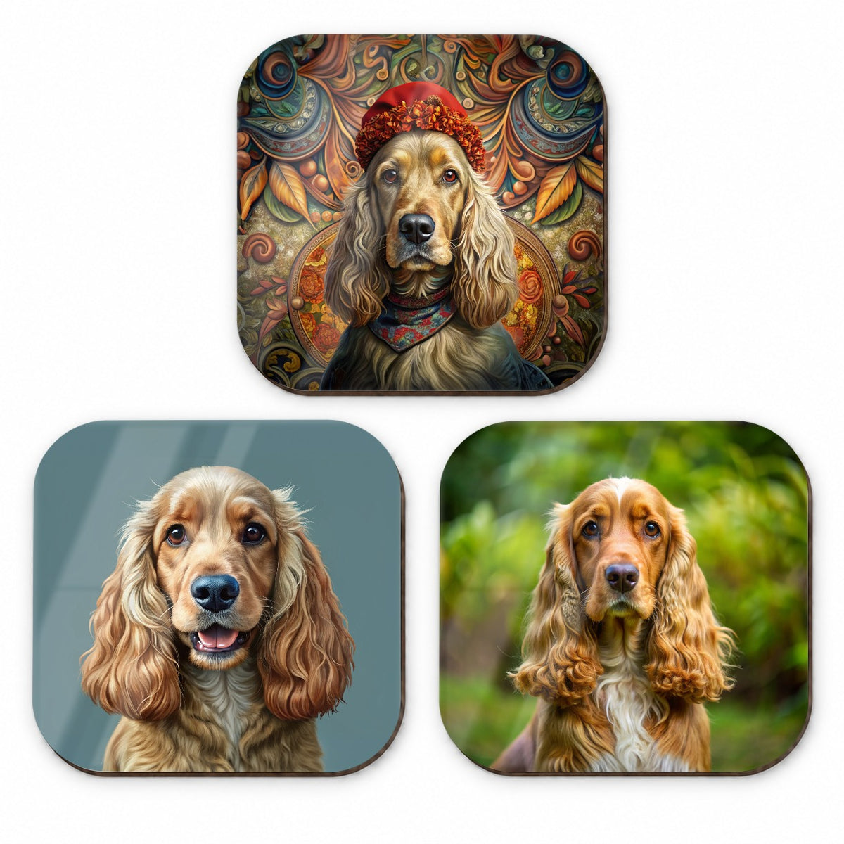 English Cocker Spaniel Dog Photo Illustration Fridge Magnet Set