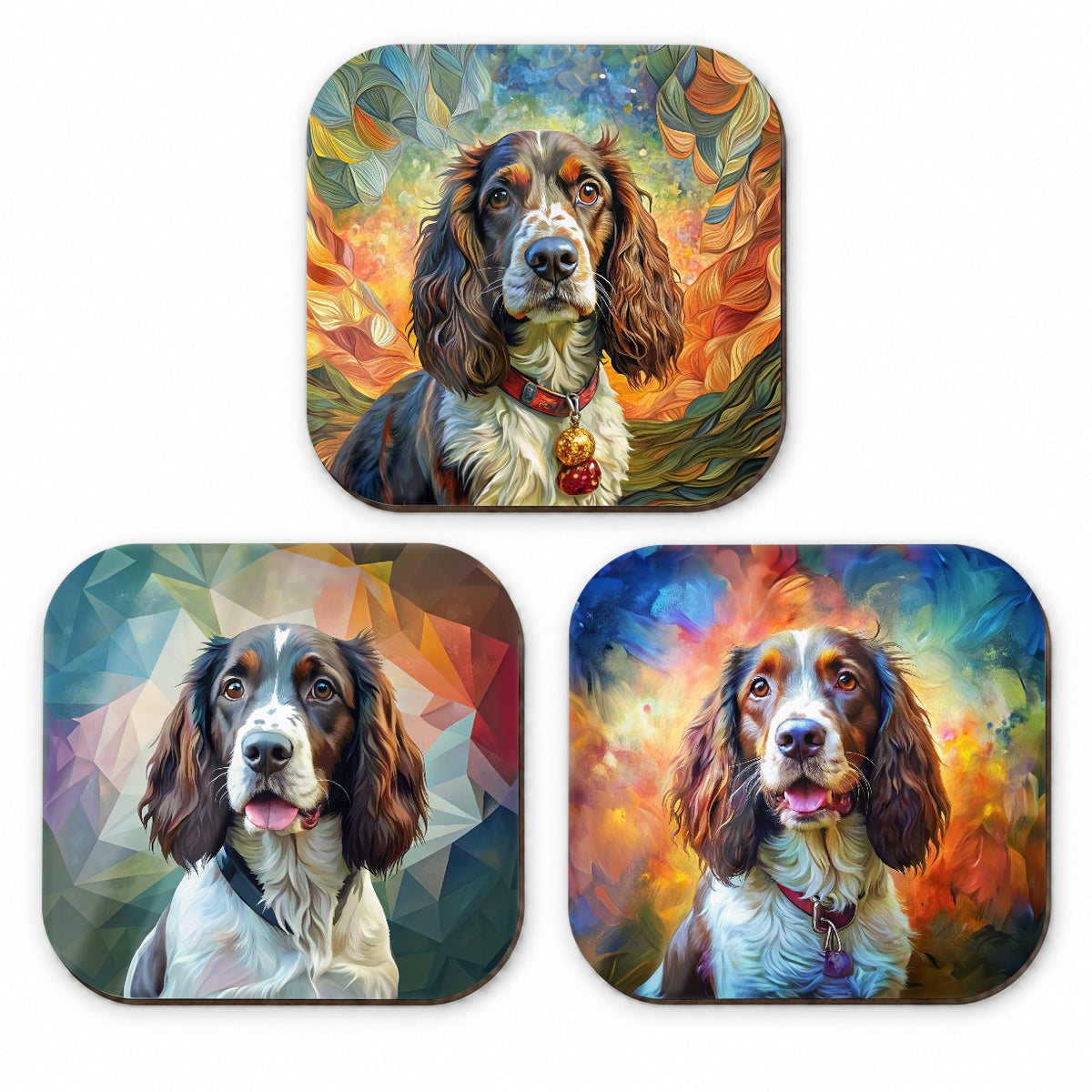 English Springer Spaniel Dog French Art Fridge Magnet Set
