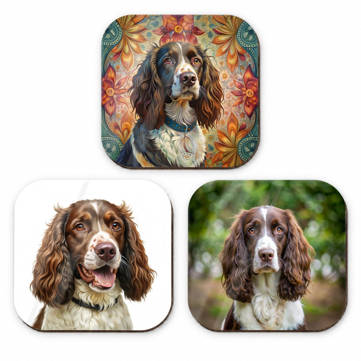 English Springer Spaniel Dog Photo Illustration Fridge Magnet Set