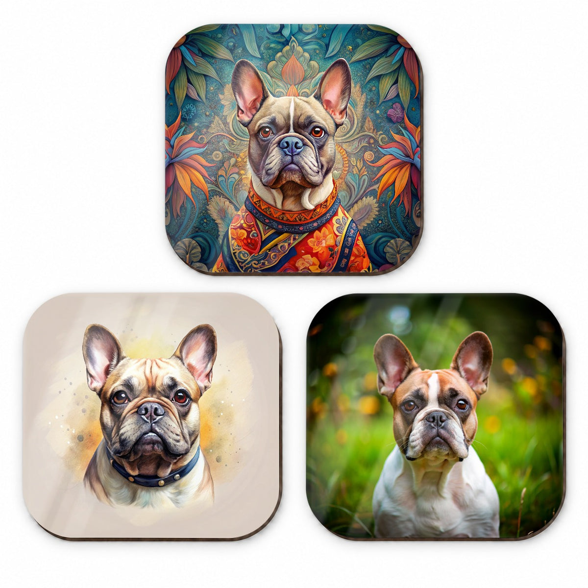 French Bulldog Frenchie Dog Photo Illustration Fridge Magnet Set