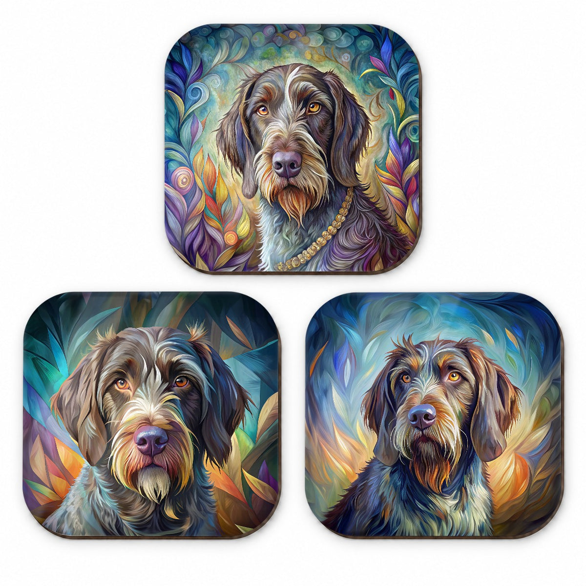 German Wirehaired Pointer Dog French Art Fridge Magnet Set