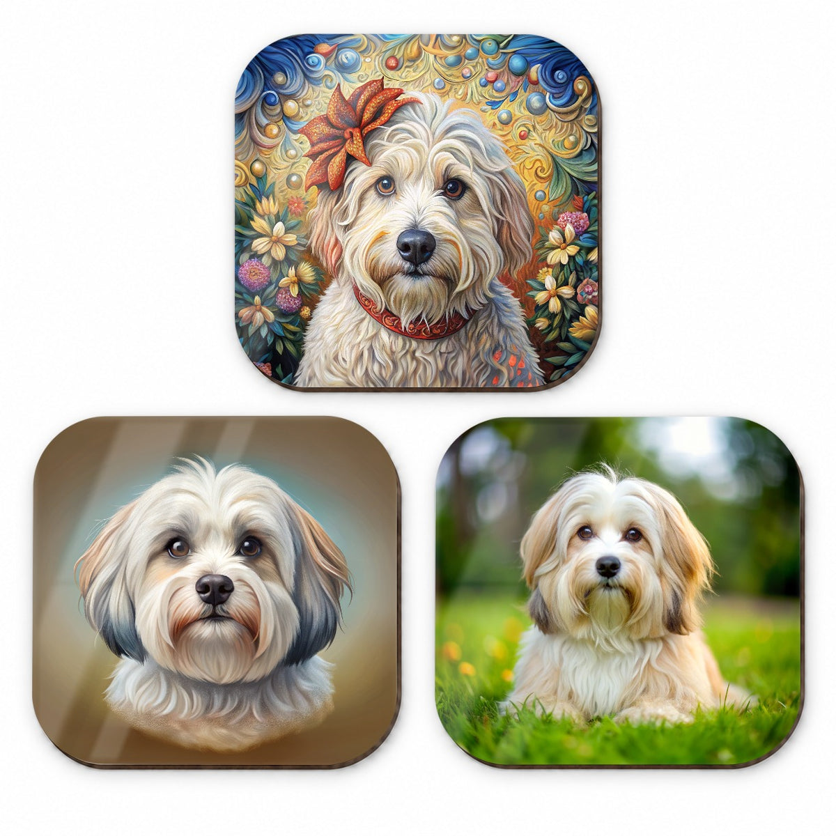 Havanese Dog Photo Illustration Fridge Magnet Set