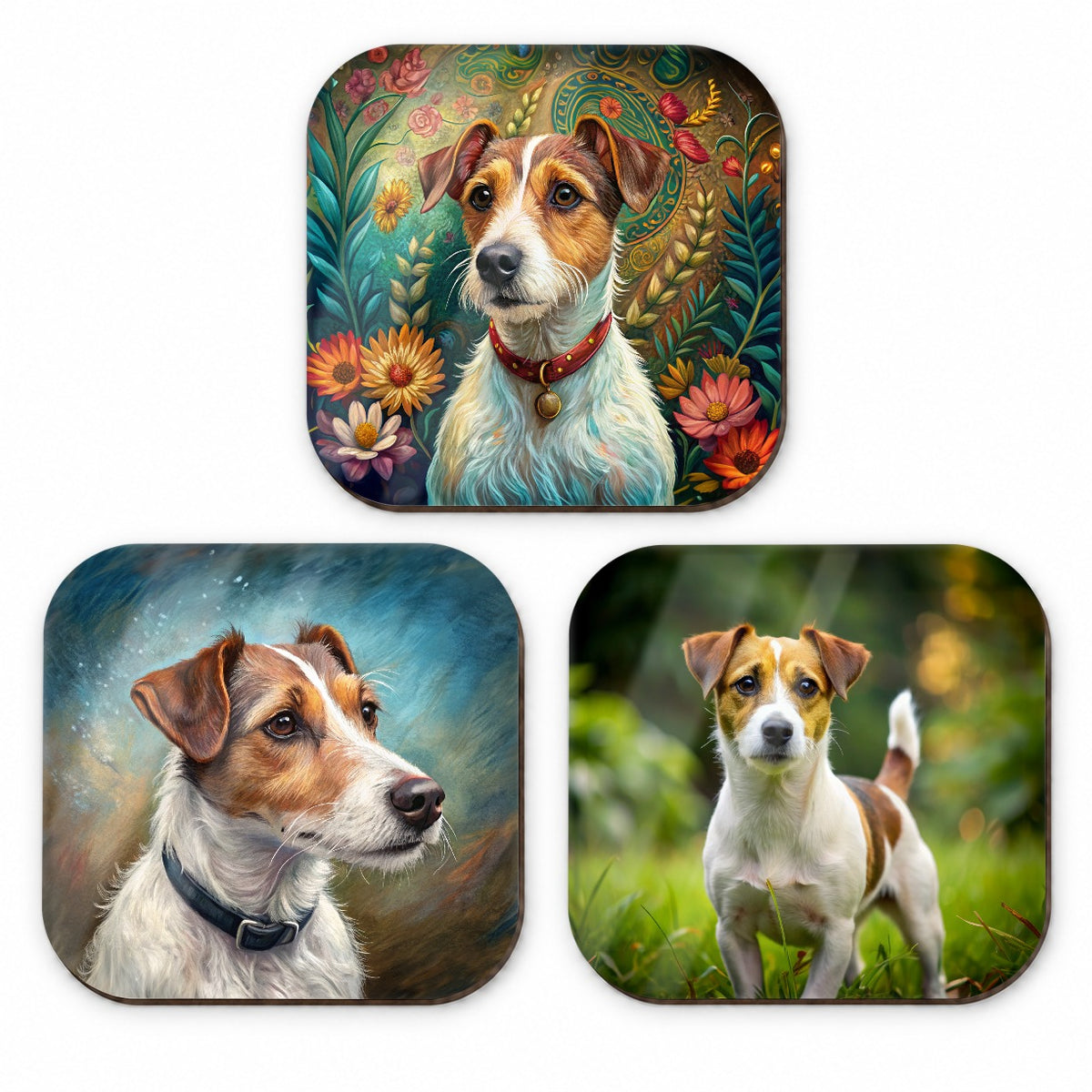 Jack Russell Terrier Dog Photo Illustration Fridge Magnet Set