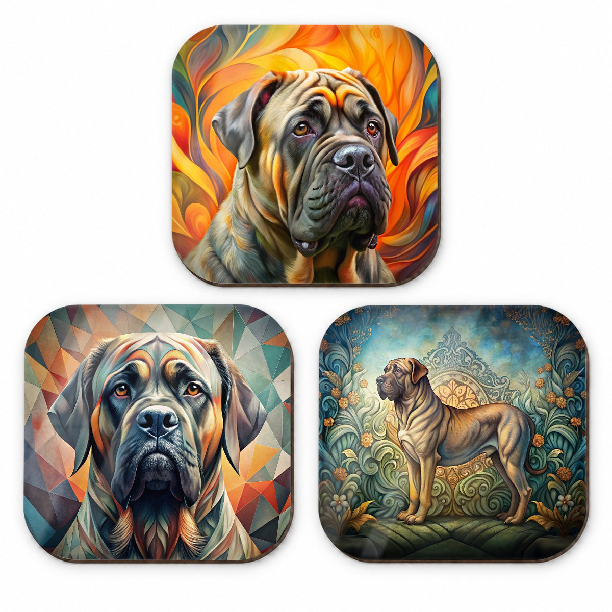 Mastiff Dog Abstract Art Fridge Magnet Set