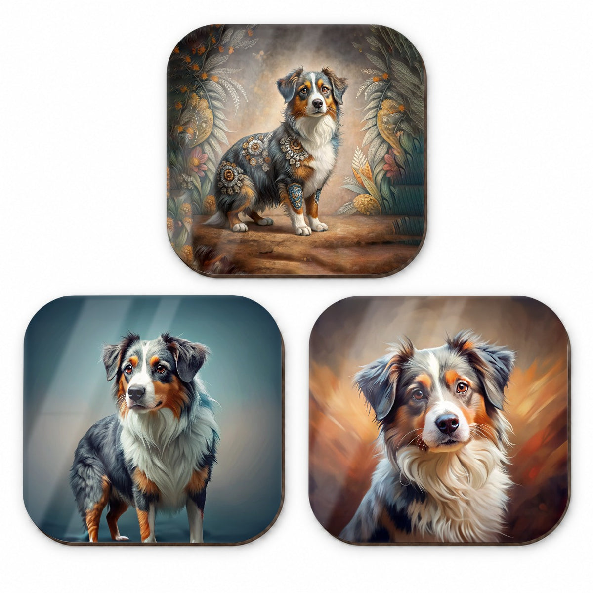 Miniature American Shepherd Dog French Art Fridge Magnet Set