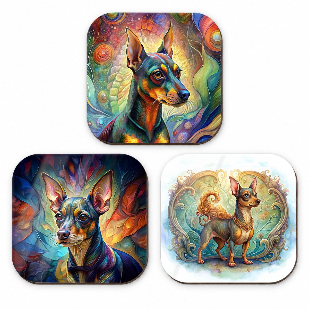 Miniature Pinscher Dog Abstract Art Fridge Magnet Set