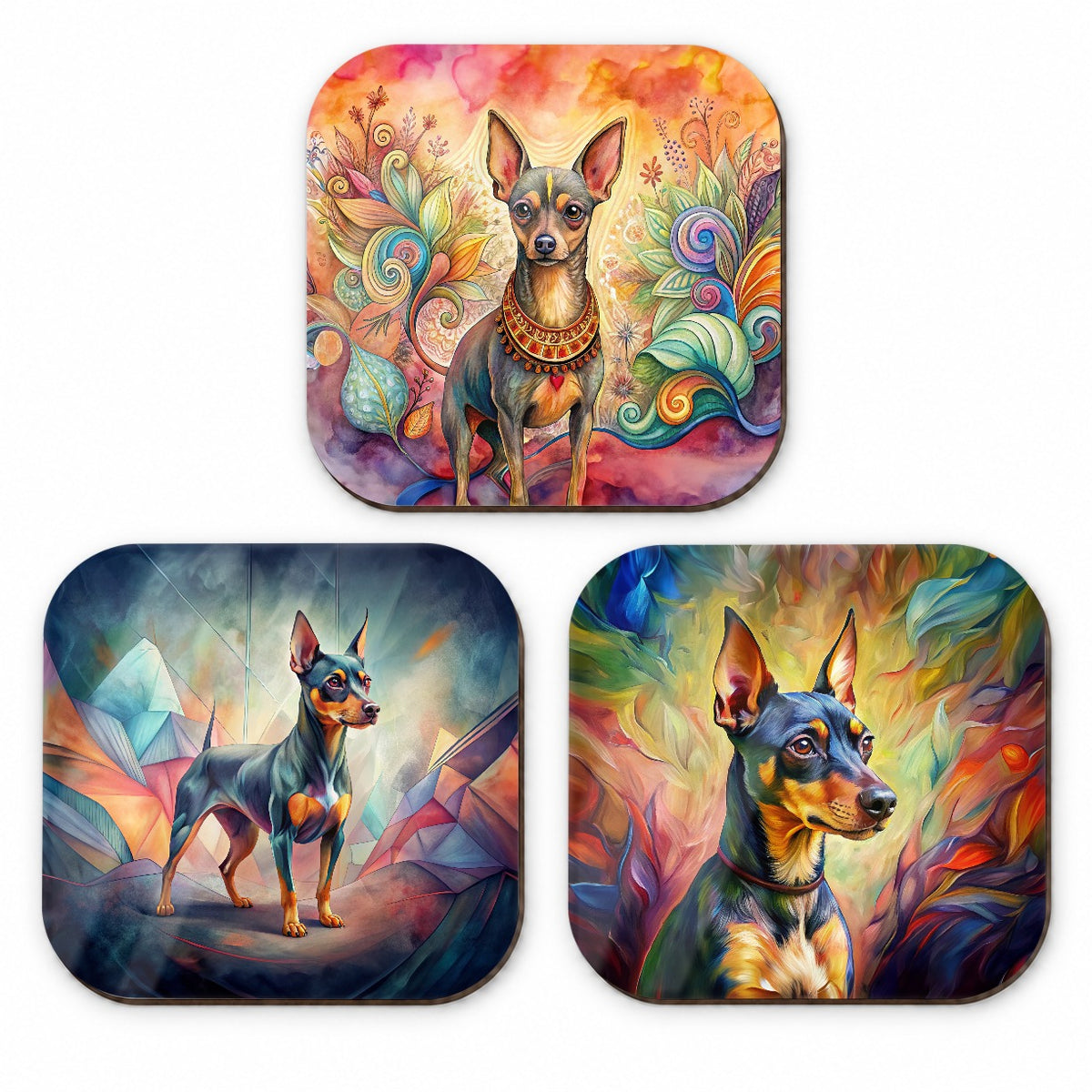 Miniature Pinscher Dog French Art Fridge Magnet Set
