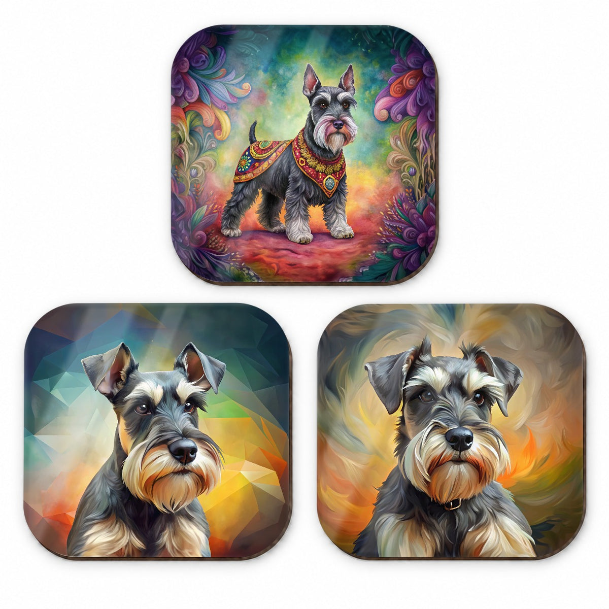 Miniature Schnauzer Dog French Art Fridge Magnet Set