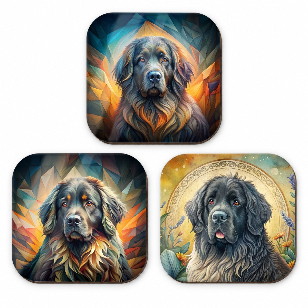Newfoundland Dog Abstract Art Fridge Magnet Set