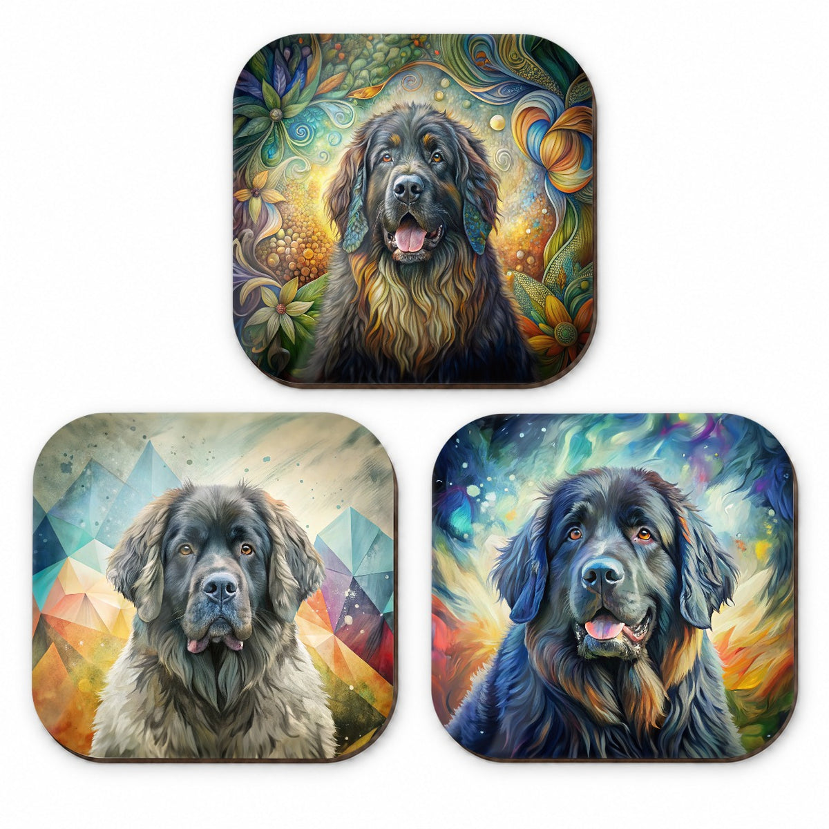 Newfoundland Dog French Art Fridge Magnet Set