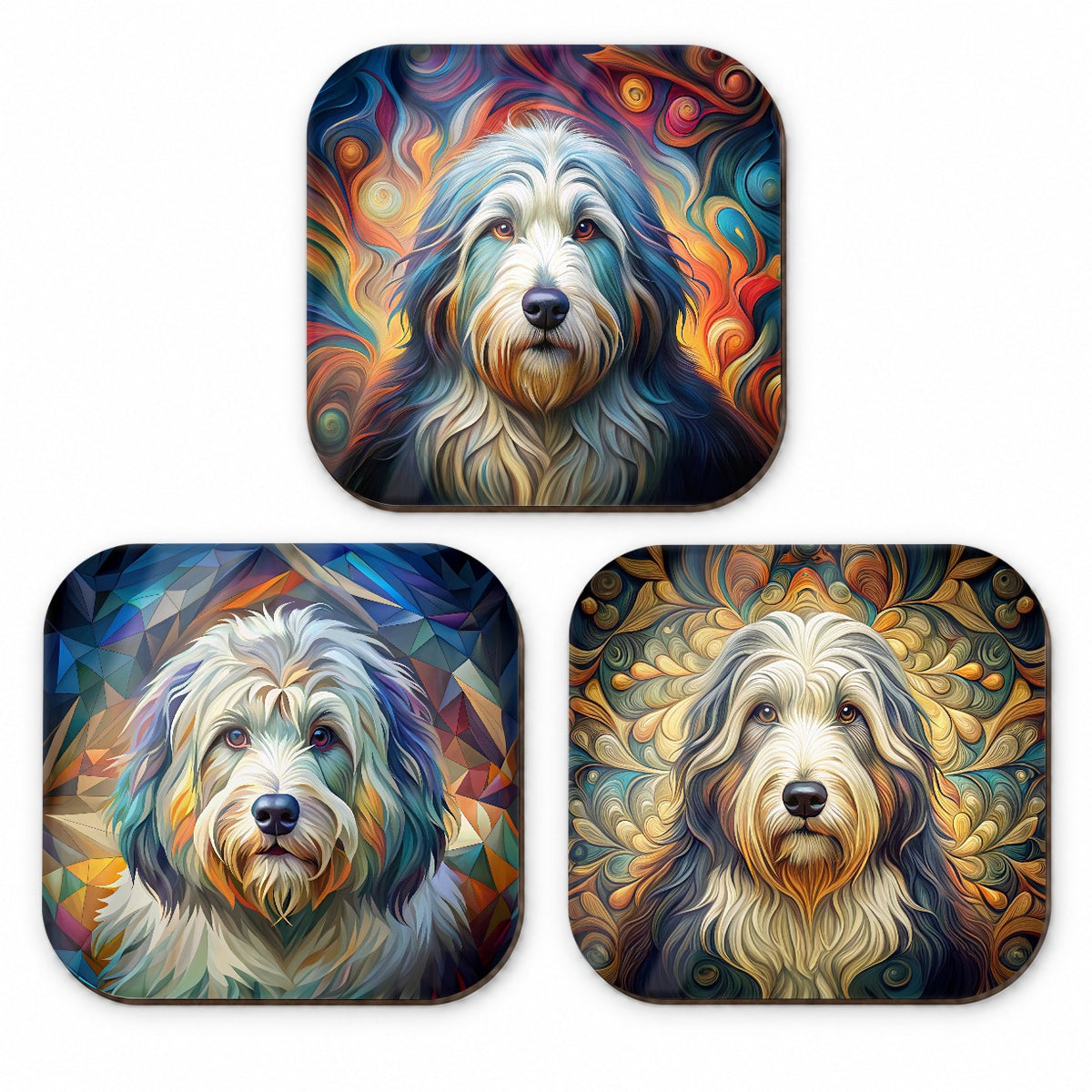 Old English Sheepdog Dog Abstract Art Fridge Magnet Set