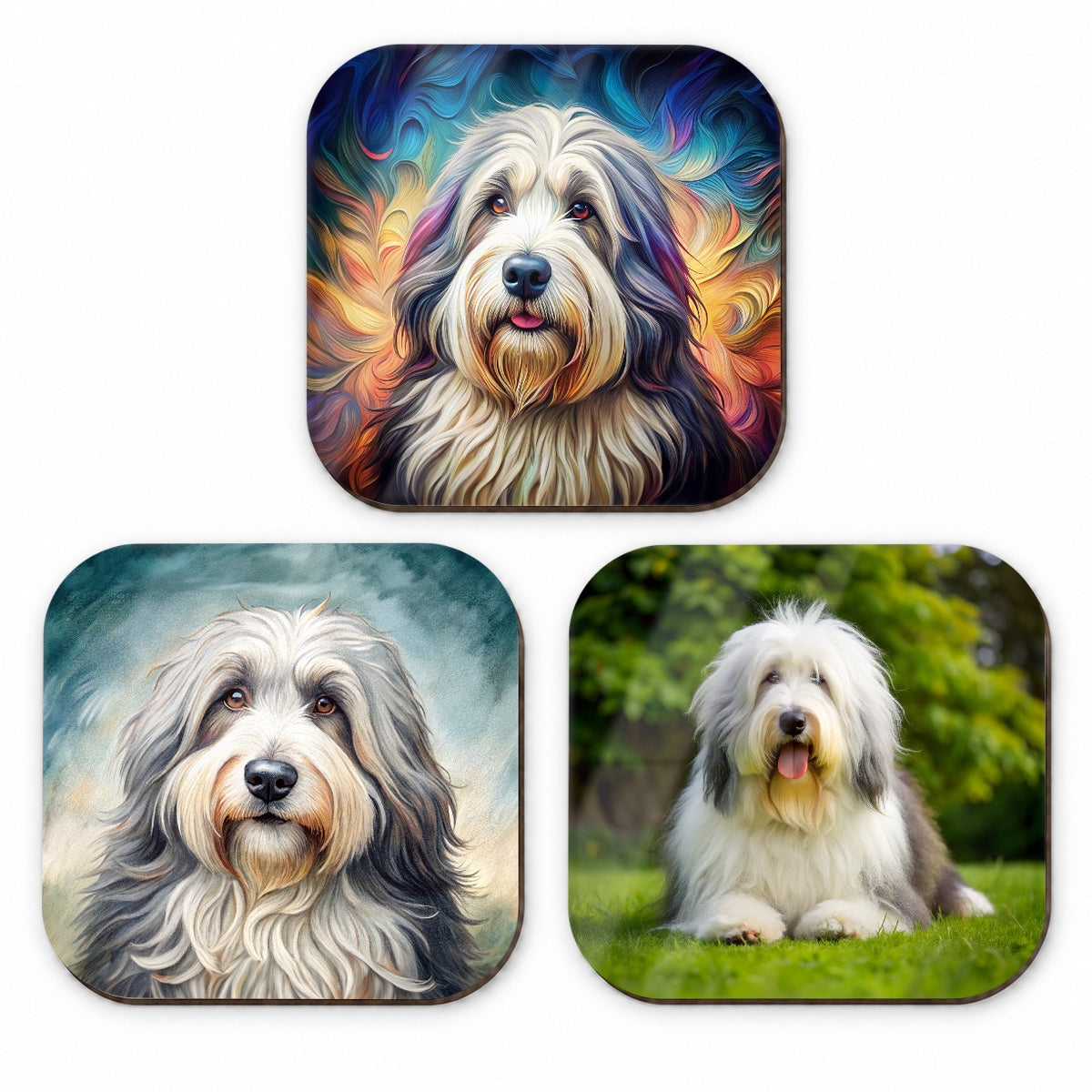 Old English Sheepdog Dog Photo Illustration Fridge Magnet Set