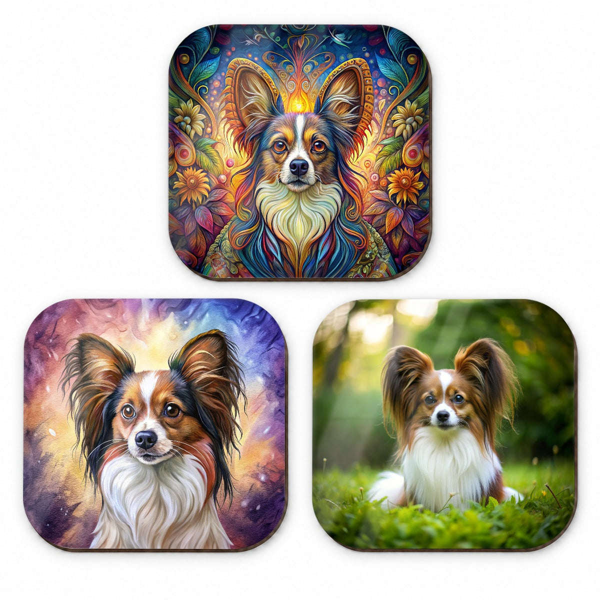 Papillon Dog Photo Illustration Fridge Magnet Set